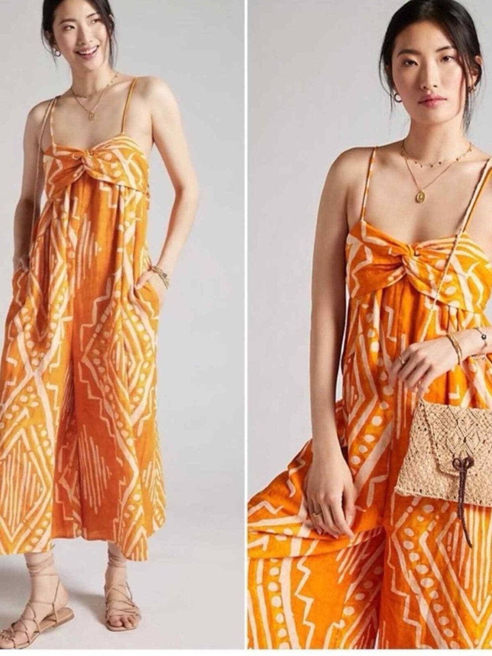 Anthropologie Pleated Wide Leg Jumpsuit Orange Size 8